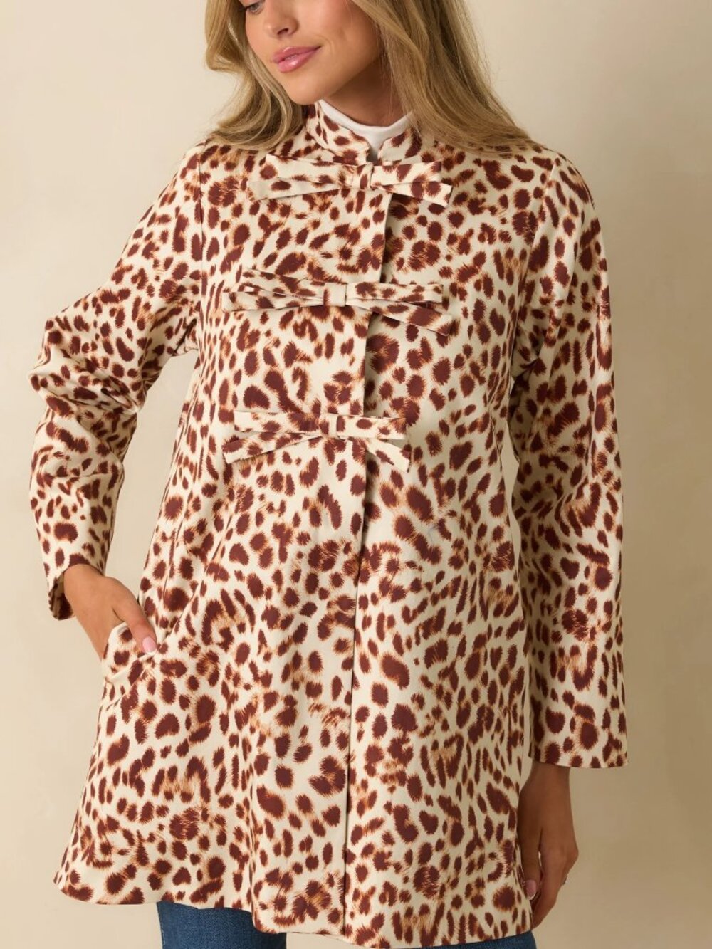 Prosperina Sheridan Brown Leopard Print Cotton Bow Coat Size Small NWT